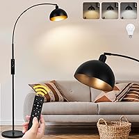 【Upgraded】Black Arc Floor Lamps for Living Room - Dimmable Arched Floor Lamp with Remote Control & 2700-6000K 9W LED Bulb Included, Modern Arch Standing lamp, Industrial Tall Lamp for Bedroom Reading