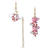 Betsey Johnson Womens Tea Party Mismatched Earrings Pink One Size