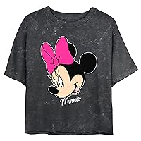 Disney Characters Minnie Big Face Women's Mineral Wash Short Sleeve Crop Tee