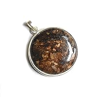 Bronzite Round Pendant 92.5% Sterling Silver Jewellery Pendant Diameter-31.8 Weight - 16 gm Healing Gemstone