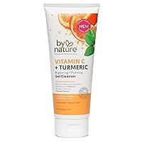 By Nature Brightening Gel Cleanser Facewash Infused with Vitamin C + Turmeric Extract - Gentle & Hydrating Cleanser Face Wash to Replenish Skin + Wash Away Dirt, Makeup & Impurities