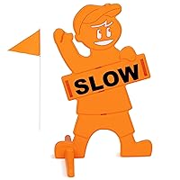 GoSports Slow Down Man! Street Safety Sign - Double-Sided High Visibility Kids at Play Signage for Neighborhoods with Flag