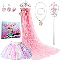 9PCS Princess Dress Up Clothes for Little Girls Princess Cape Set,Princess Dresses Halloween Costume Accessories Cosplay Cloak With Jewelry Tiara Crown Skirt for 3-8 Year Old Girl Holiday Gift
