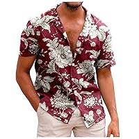 Hawaiian Floral Printed Shirt for Men Tropical Summer Beach Stylish Tees Button Up Lapel Comfortable T-Shirts