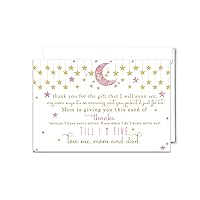 Twinkle Little Star Baby Shower Thank You Cards with Envelopes Blank Note Prefilled Message from Girls Thanking for Gifts, Celestial Moon Pink and Gold Stationery Set 4x6, 25 Pack Printed