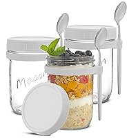 JoyJolt 3-Pack Glass Overnight Oats Jars with Lids and Spoons Set (16 oz), Mason Jars for Overnight Oats, Chia Pudding Jars with Lids - BPA-Free, Leak Proof Small Containers with Lids for Meal Prep
