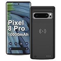 Wireless Charging Case for Google Pixel 8 Pro, 10000mAh High Capacity Portable Rechargeable Battery Case Qi Wireless Charging Pixel 8 Pro Extended Battery Charger Case Black