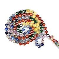 7 Chakra 7+7 Beads Natural buddish mala Reiki Feng-Shui Mala Necklace 6 mm Crystal Stone 108 Bead Jaap Mala for Men and Women