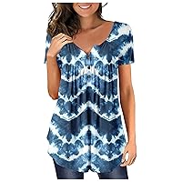 Shirts for Women Trendy Plus Size Henley Vneck Short Sleeve Button-Down Ruched Spring Tops for Women 2024 Trendy