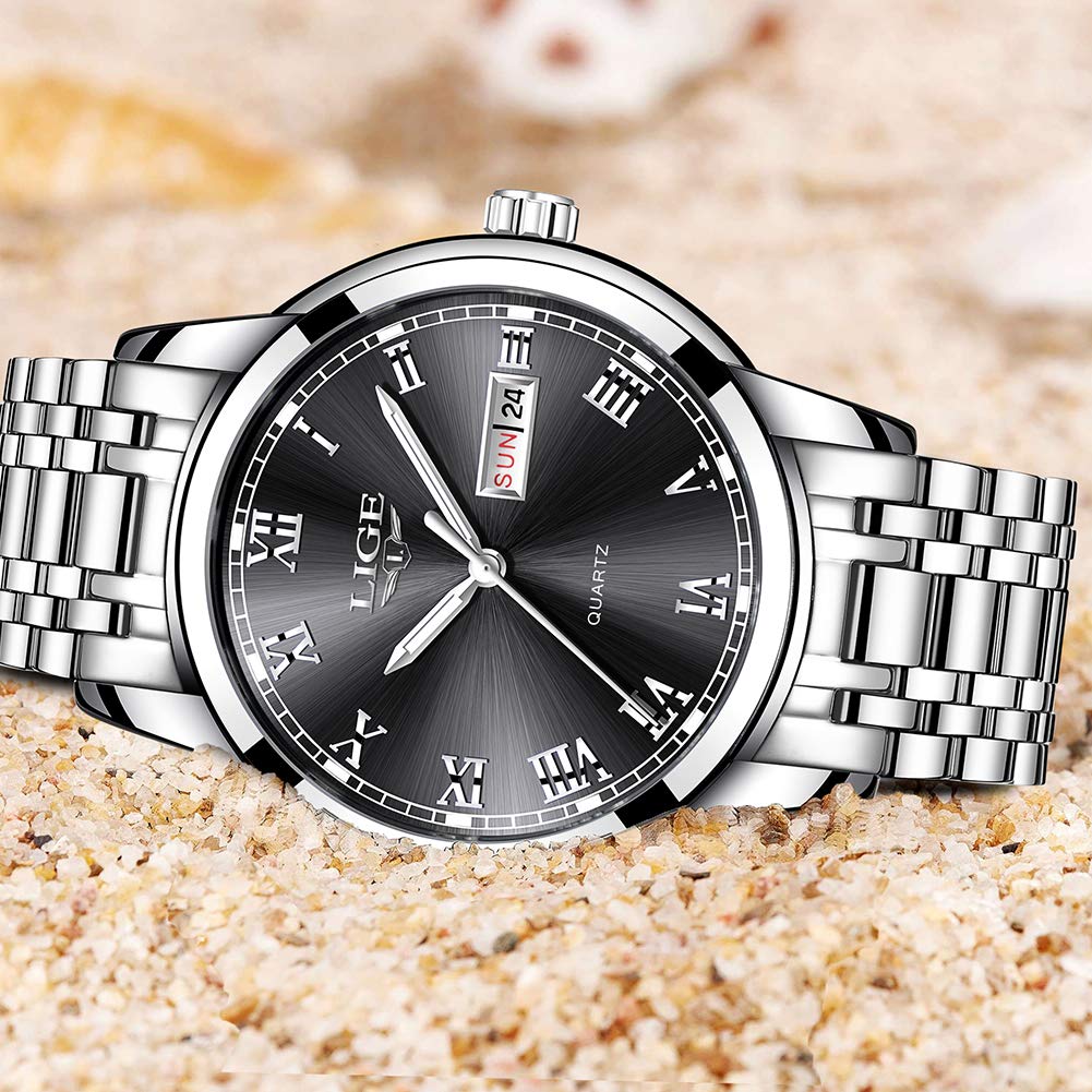 LIGE Mens Watches Waterproof Stainless Steel Date Analogue Quartz Watch  Gents Classical Business Wrist Watch for Men
