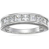 Amazon Collection Sterling Silver Platinum Plated Infinite Elements Cubic Zirconia Princess Channel Band Ring,