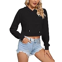 Womens Workout Cropped Zip Up Drawstring Hoodie Sweatshirt Jacket Crop Long Sleeve Tops