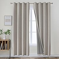 Joydeco 100% Blackout Linen Curtains 90 Inches Long 2 Panels, Thermal Insulated Burlap Curtain & Drapes, Grommet Room Darkening Textured Curtains for Bedroom Living Room (52x90 inch,Greyish White)