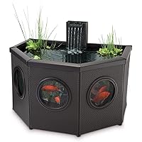 Pennington Aquagarden, Affinity Half-Moon No-Standing Pond, Water Feature Pool, Includes Inpond 5 in 1 300 Pond & Water Pump with UV Clarifier, 89 Gallon Decking Pond, Three Fountain Displays, Mocha