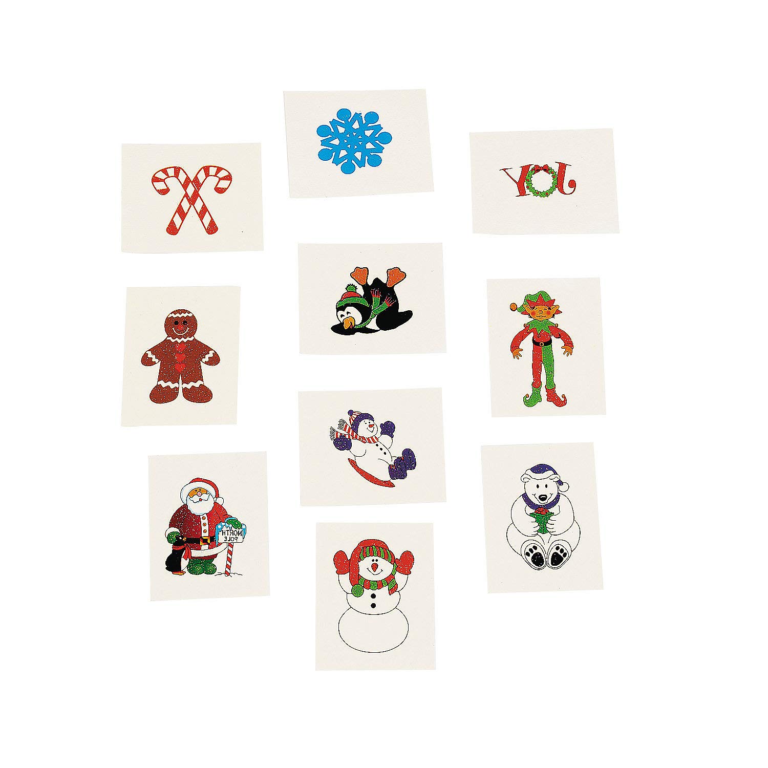 Christmas Holiday Glitter Temporary Tattoos For Kids (72 Pieces) Holiday Favors and Giveaways, Stocking Stuffers