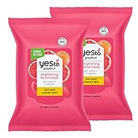 Yes To Face Wipes for Women and Men, Brightening Facial Cleansing Wipes for use as a Make Up Remover, Cleaning, Soothing, Grapefruit (Pack of 2)