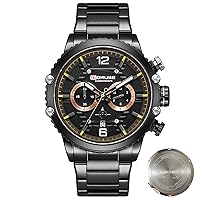 BORUSE Herren-Armbanduhr, luxuriös, schwarz, Edelstahl, Chronograph, modisch, Business, großes Zifferblatt, wasserdicht, leuchtender Kalender, analoge Quarz-Armbanduhr, Schwarz Schwarz, Business