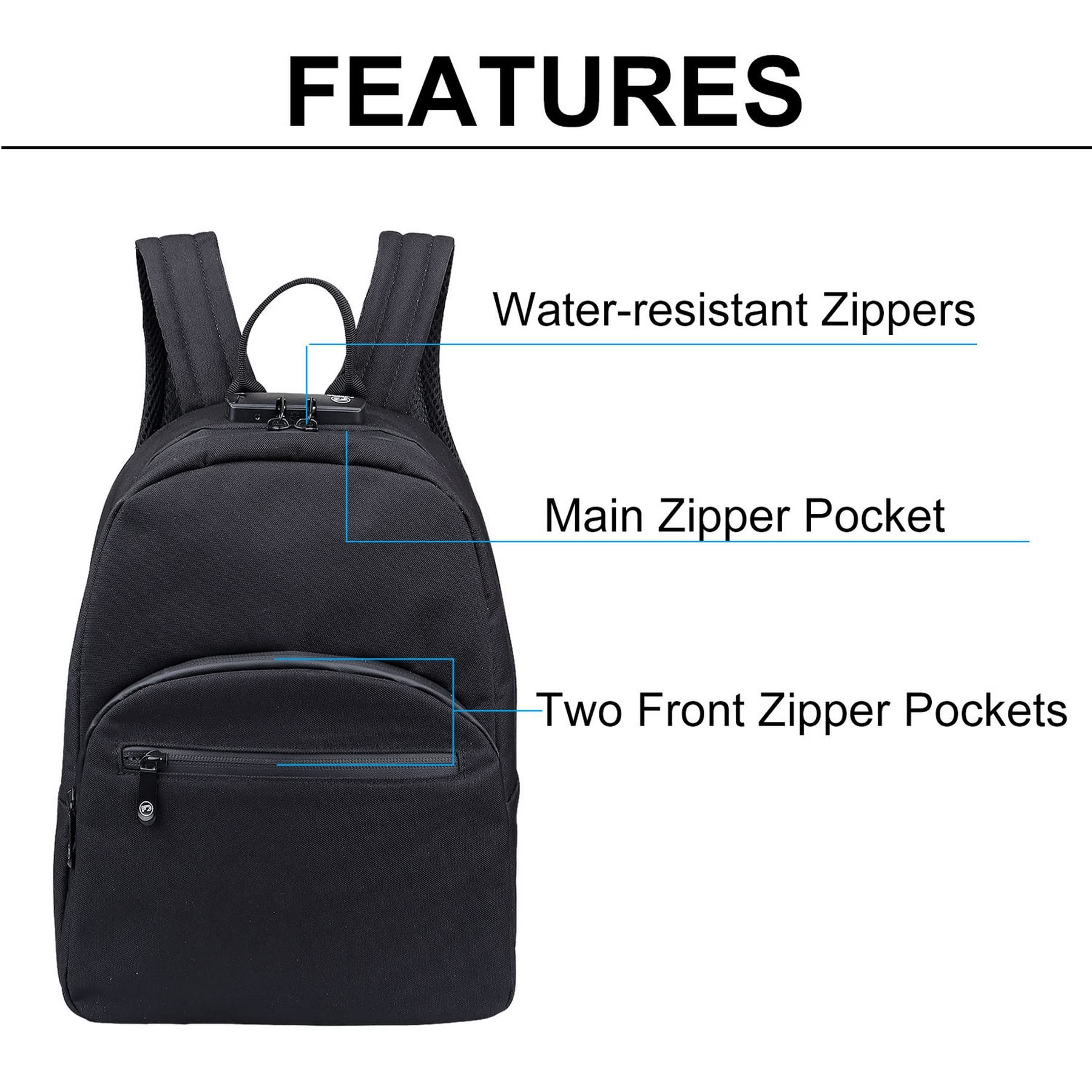 FIREDOG Mini Smell Proof Backpack with Lock for Men Women, Smell Proof Bookbag for Travel (Black)