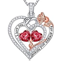 Iefil Rose Heart Necklaces Gifts for Her - 925 Sterling Silver Rose Heart Birthstone Necklace Anniversary Birthday Gifts Jewelry Valentines Mothers Day Gifts for Women Wife Girlfriend Mom