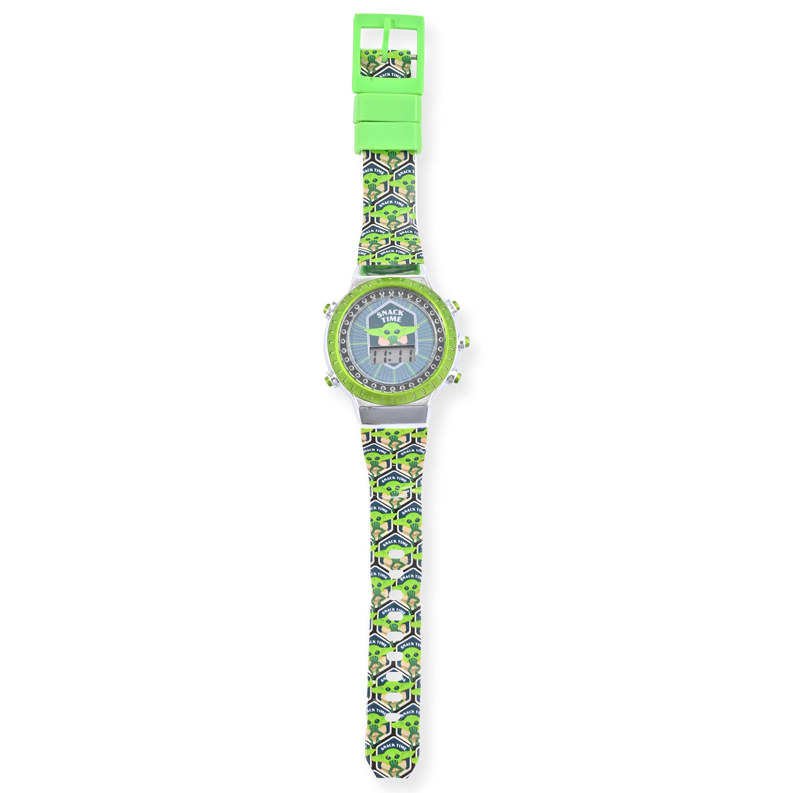 Accutime Lucasfilm Star Wars Mandalorian Digital Kids Watch - LED Flaching Lights, LCD Display, Toddlers, Girls Or Boys, Silicone Strap in Green (Model: MNL4013AZ)