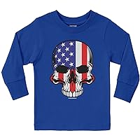 Threadrock Little Boys' American Flag Skull Toddler L/S T-Shirt