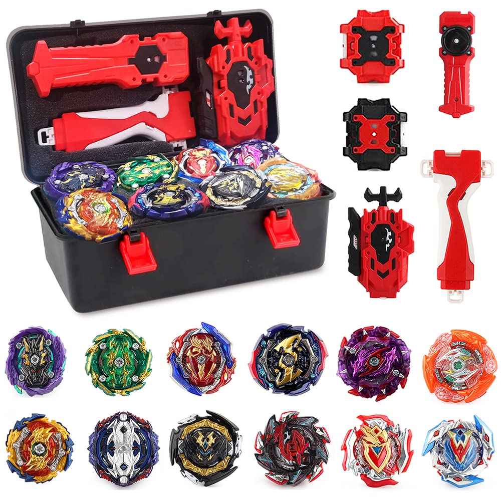 Nuffunx Bey Battling Top Burst Gyro Toy Set 12 Spinning Tops 4 Launchers Combat Battling Game with Portable Storage Box Gift for Kids Children Boys