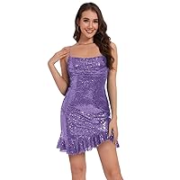 Maxianever Short Homecoming Dresses for Teens Sparkly Tight Sequin Spaghetti Straps Sexy Mini Prom Gowns Juniors Mustard Purple US10
