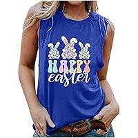 Happy Easter Day Tank Top for Women Cute Summer Round Neck Sleeveless Tops Easter Bunny Easter Eggs Print Blouses