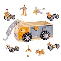 yoptote 2-in-1 Kids Car Tools Set and Toddler Workbench with Models&Ccrew, Pretend Play Kit for Children Boys Girls Dress Up Halloween Birthday Party