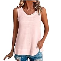 Tank Top for Women Summer Loose Fit T Shirts Trendy Scoop Neck Sleeveless Tops Plain Solid Color Beach Tops