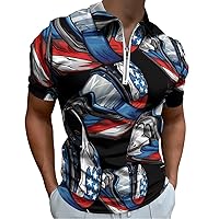 USA Motocross Dirt Bike American Flag Helmet Men’s Polo Shirt Slim Fit Golf Shirts Casual Short Sleeve Work T Shirts