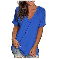 Women’s Casual Summer Shirt Short Sleeve Round Neck T-Shirt Basic Tee Tunic Top Gradient Color Printed Loose Blouses