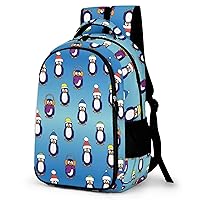Penguins with Winter Hats and Scarfs Laptop Backpack Durable Computer Shoulder Bag Business Work Bag Camping Travel Daypack