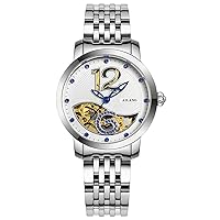 AILANG Luxury Women's Gold Skeleton Mechanical Stainless Steel Strap Dress Watch -333