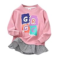 Kids Child Toddler Baby Girls Long Sleeve Letter Patchwork Plaid Pullover Sweatshirt Tops Blouse Top for Girls