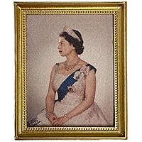 Dollhouse Young Queen Elizabeth II in Royal Sash Portrait Picture Gold Frame