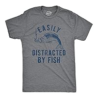 Mens Easily Distracted by Fish Tshirt Funny Fishermen Graphic Novelty Tee for Guys