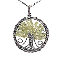 JOE FOREMAN Flourish Tree of Life Chakra Pendant Necklace Jewelry for Women Handmade Natural Gemstone Chips Rose Gold Color Wire Handmade 24