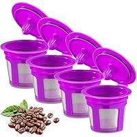 Reusable K Cups, Reusable Coffee Filters Reusable Coffee Pods Stainless Mesh for Brewers 1.0 or 2.0 Machine (4-Purple)