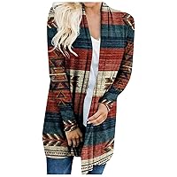 Aztec Cardigan for Women Open Front Long Sleeve Lightweight Vintage Ethnic Print Loose Casual Fall Cardigan Coats