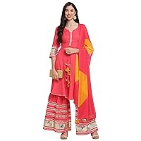 Rajnandini Women's Pure Cambric Cotton Solid A-Line Kurta Set with Dupatta (Ready to Wear; Pink; Small)