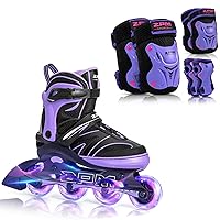 2PM SPORTS Inline Skates Purple Medium + Adjustable Protective Gear Set Purple Medium
