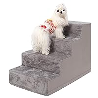 Dog Stairs for Small Dogs，18’’ 4-Step Pet Stairs for High Beds and Couches，Dog Steps with Non-Slip Bottom and High-Density Foam Indoor Outdoor, Grey