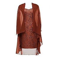 Women's 2 Pieces Lace Mother of The Bride Dress with Jacket Chiffon Formal Evening Dresses 26W Rust Red