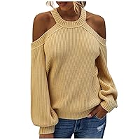 Women Beautiful Long Sleeve Knitted Brief Long Sleeve Sweater Pullover(Yellow,XL)