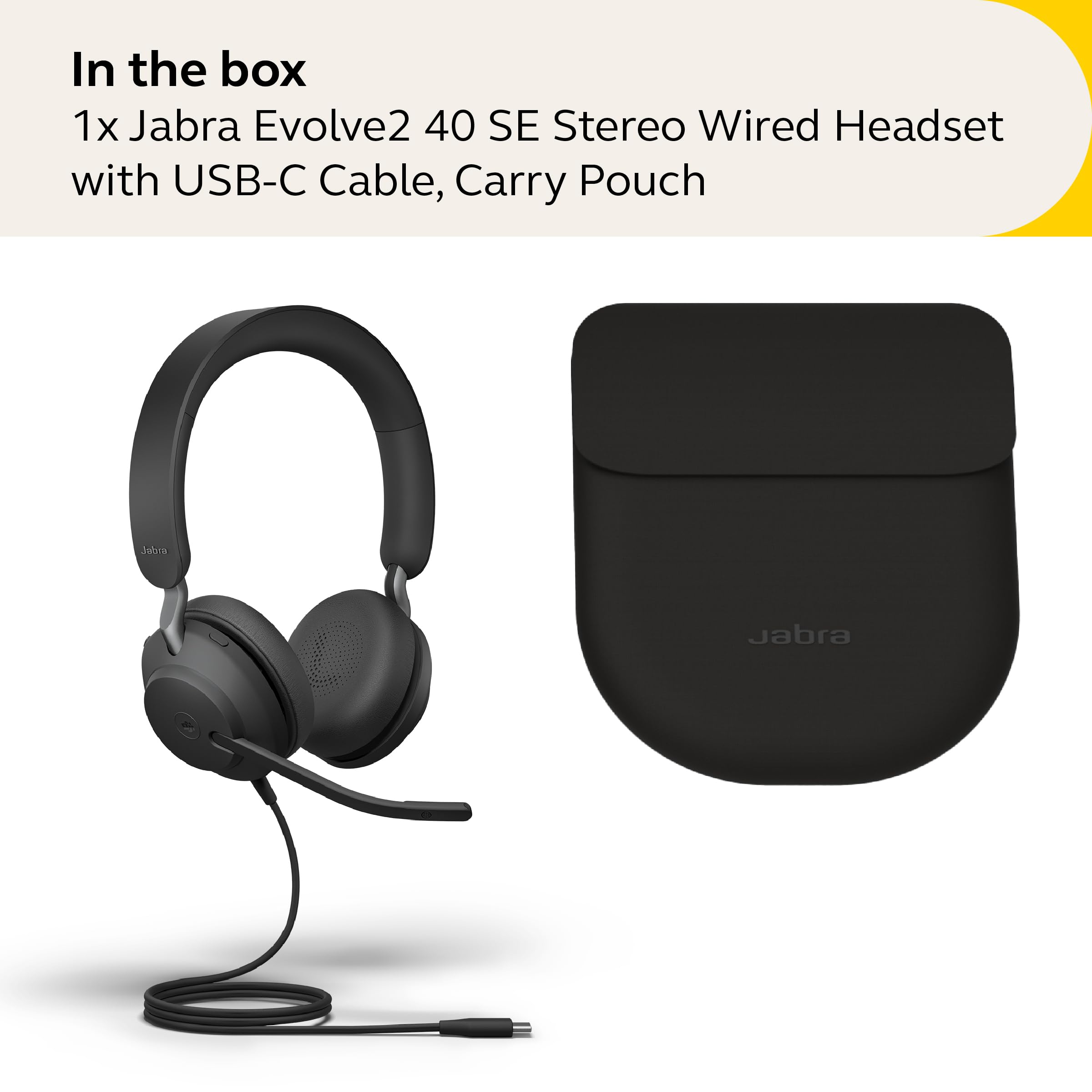 Jabra Evolve2 40 SE Wired Stereo Noise-Cancelling Headset - Features 3-Microphone Call Technology and USB-C Cable - MS Teams Certified, Works with All Other Platforms - Black