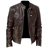 Faux Leather Jacket for Men Vintage Stand Collar Motorcycle PU Jackets Fall Winter Moto Biker Bomber Outwear Coats