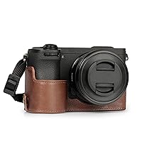 Mega Gear Genuine Leather Half Camera Case for Sony Alpha a6700 - Stylish and Protective (Brown)