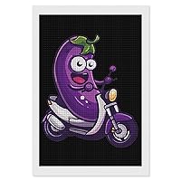 Cute Eggplant and Motorcycle DIY 5D Diamond Art Painting Kits for Adult Square Full Drill Picture Craft for Wall Home Bedroom Decoration