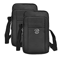 Bundle (2 pcs): Sports Travel EDC Tactical Pouch (Black) with Detachable Shoulder Strap, Belt Loop, & Carabiner Clip fits Most Smartphones